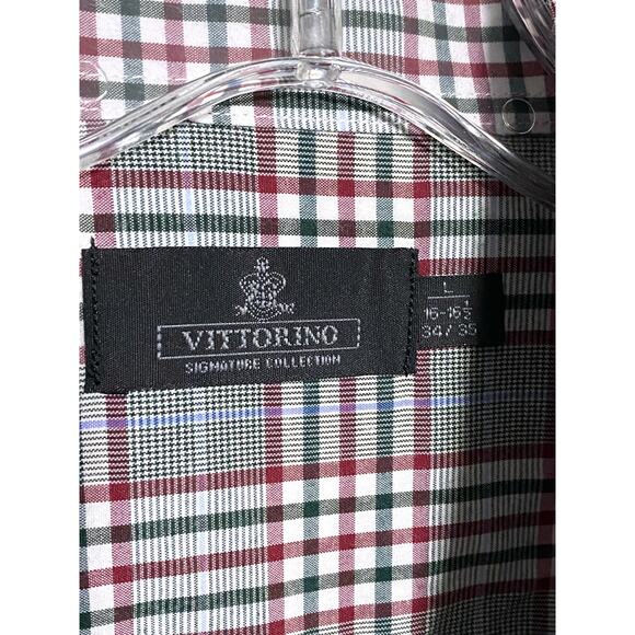 Vittorino Button Down Shirt Plaid Checks Mens L 16-16.5 Red Green White 34-35 - Picture 5 of 8